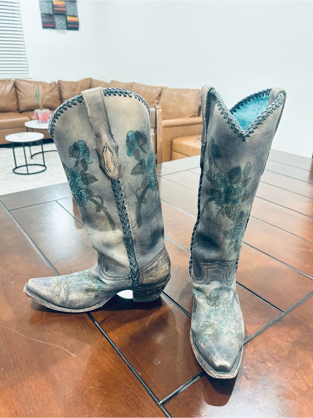 Hand Painted Grey Corral Cowboy Boots Size 8-RARE